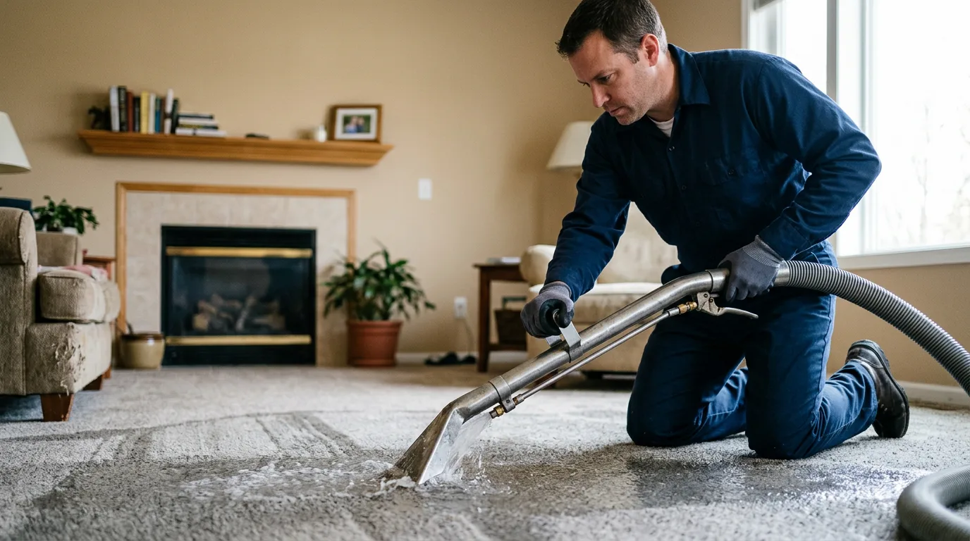 Water damage restoration technician working near Websterville, VT